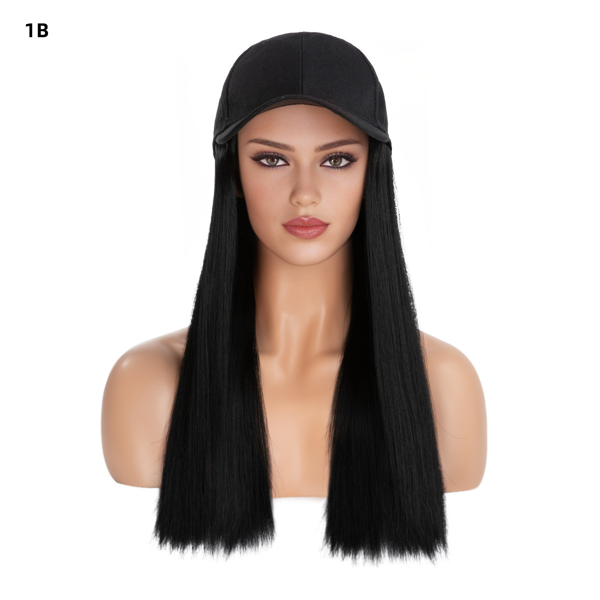 Perruque Synthétique Femme Une pièce Cheveux Longs Raides Fibre Chimique Baseball Perruque Chapeau Naturel Tête Complète Ensemble_voghion.com