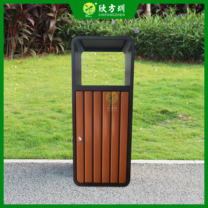户外公园景区方形钢木垃圾桶喷粉金属不锈钢镀锌板果皮箱