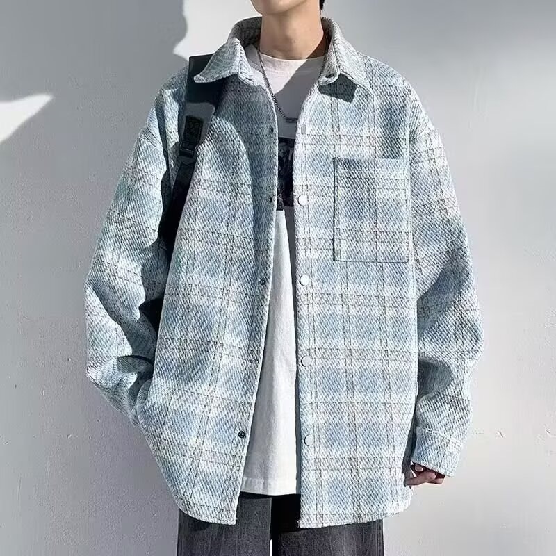 潮流气质男士小香风百搭格子潮2026美式百搭夹克衬衫休闲外套上衣
