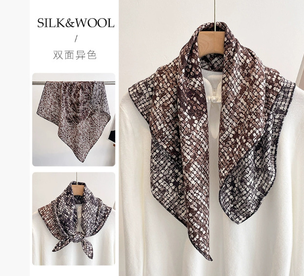 2025春秋冬新型高級シルクウールマフラー女性ファッション気質プリントストール両面シルクスカーフ