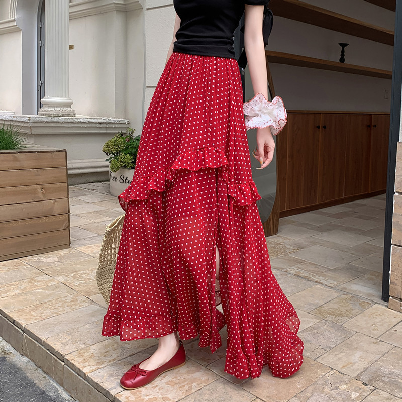 Polka Dot Skirt Women's Summer 2025 New Elastic High Waist Long Skirt Draped Skirt Style Skirt