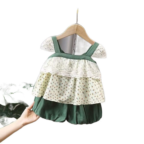 Ladies' Summer Set Stylish and Trendy Children's Clothing Baby Girl Summer Floral Short Sleeve Two-Piece Set Fashion