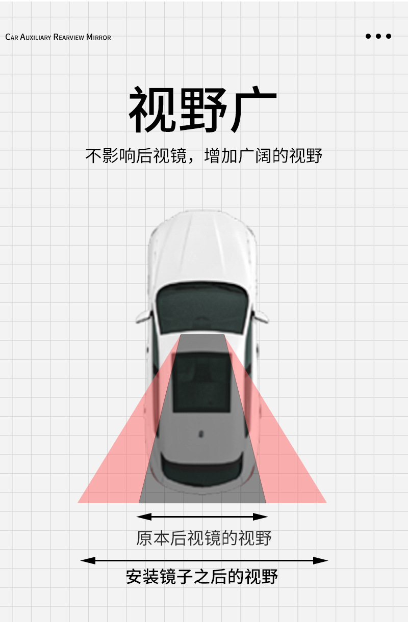 New Car Interior Auxiliary Mirror with Suction Cup, Adjustable Car Auxiliary Rearview Mirror