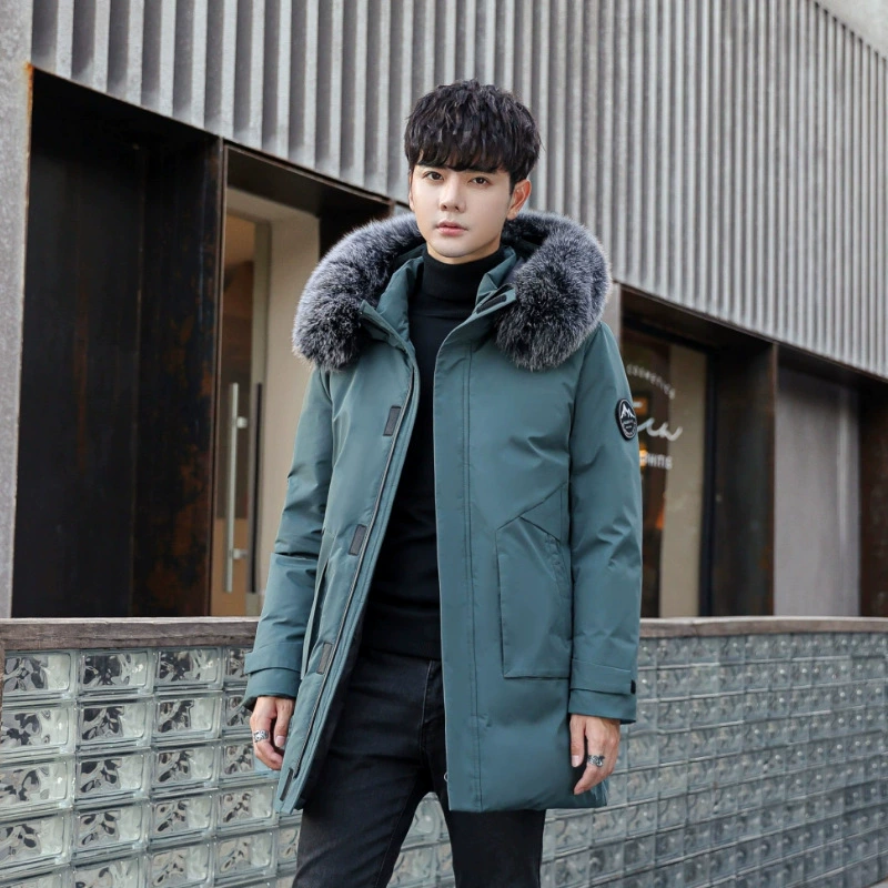 2023 зима новая куртка мужская пуховик молодежная корейская версия утолщенная средняя длинная с капюшоном теплая мужская одежда