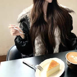 2025秋冬季加厚情侣装棉衣棉服黑色新款毛领夹棉座山雕法式外套男