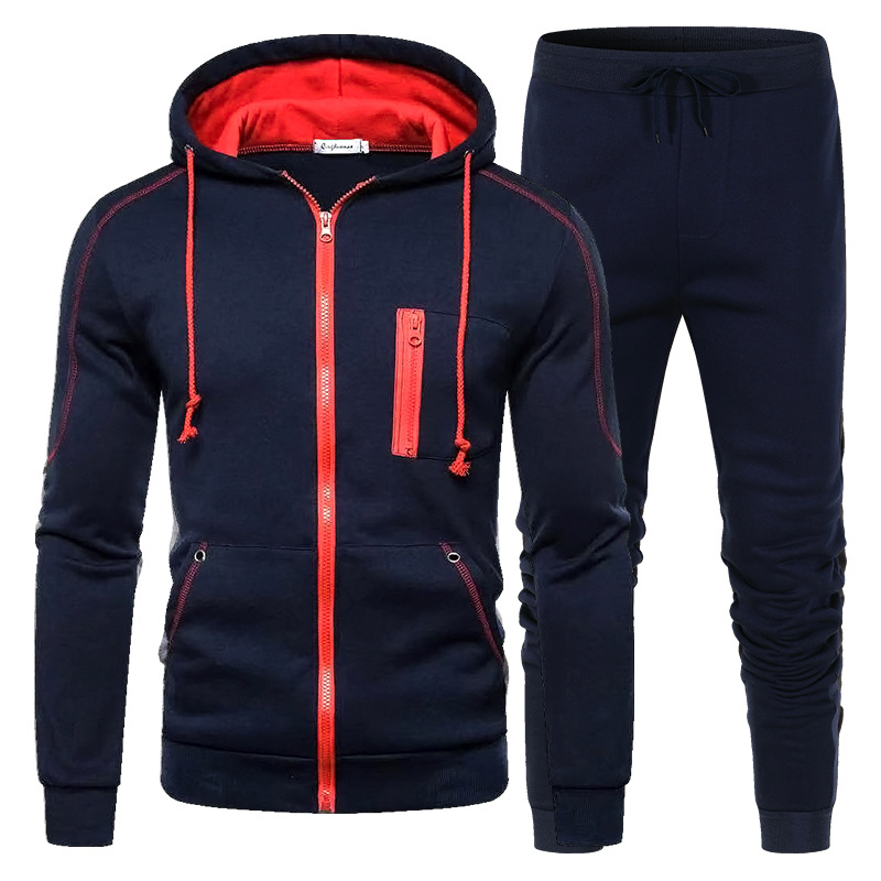 Transfronterizo de los hombres traje deportivo casual Comercio exterior suéter con capucha pantalones Otoño e Invierno cremallera Cardigan en stock lote