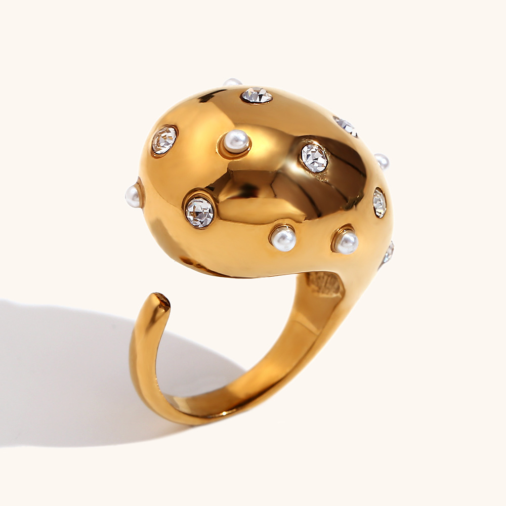 Real Gold Plated Plating Material Zircon Inlay Material PVD Coated Real Gold Plated Geometric Stainless Steel Retro Waterproof Non Tarnish Open Rings