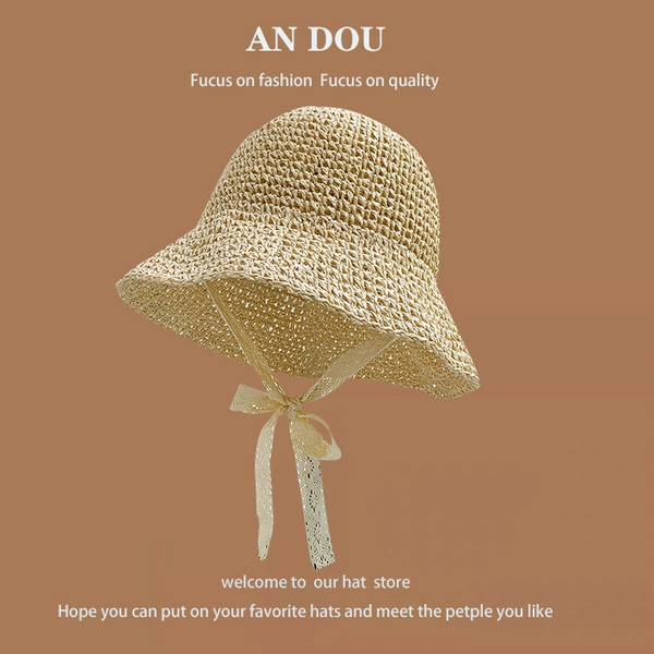 Beige light board lace straw hat