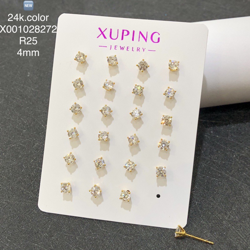 24k color plated 4mm pointed bottom four claws, 12 pairs per card