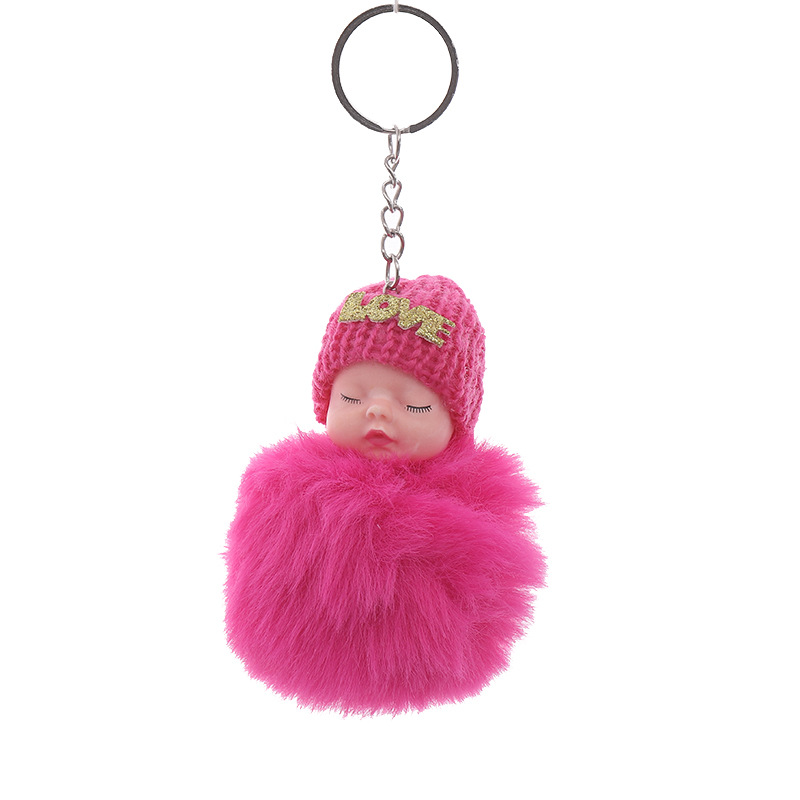 Creative Fur Ball Sleeping Doll Plush Keychain Pendant Car Key Chain Cute Bag Pendant Small Gift Wholesale