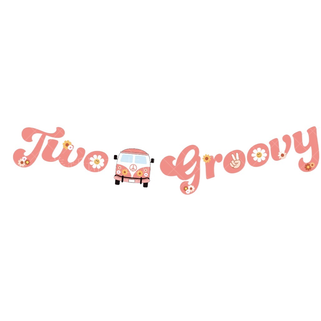 Nuevo Dos Groovy hippie bohemio fiesta de cumpleaños tema cumpleaños bandera Margarita pastel