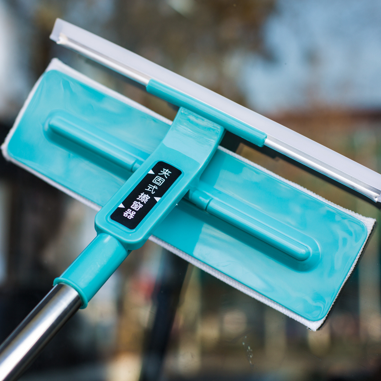 不锈钢伸缩杆擦窗器刮水板双面两用清洁工具家用旋转可拆卸魔术贴|ms