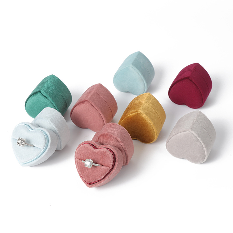 Caja de anillo coreana de terciopelo en forma de corazón, caja de colgante, caja de joyería de alta calidad, fábrica al por mayor en stock