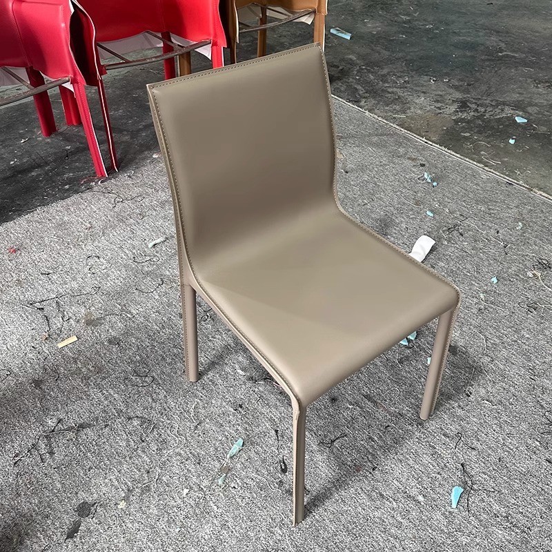 意式马鞍皮餐椅现代轻奢家用餐厅靠背椅酒店书房洽谈样板设计师椅|undefined