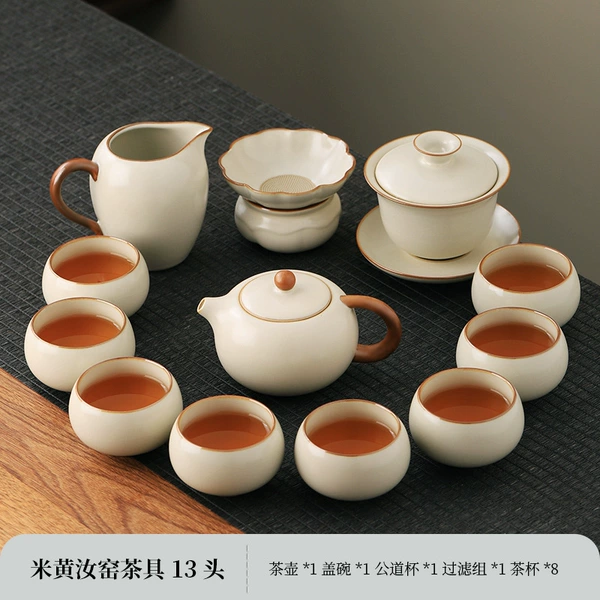 HC Douhuang Ru kiln covered bowl Xishi teapot 13-head set