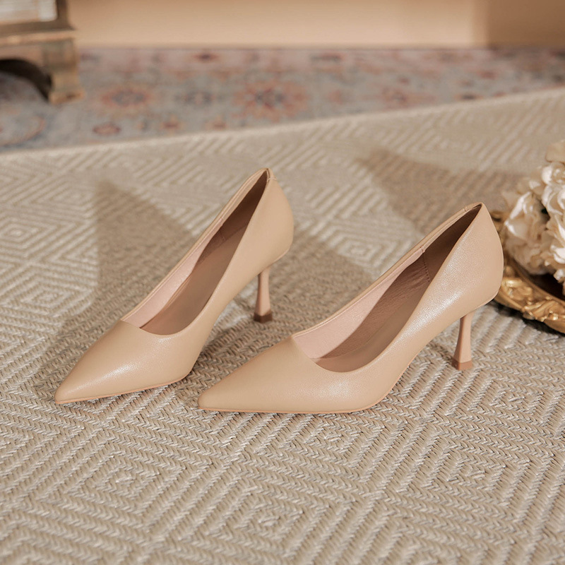 X105 Professional Work Clothing Versatile High-Heeled Shoes Women's Shoes New Elegant Pointed Toe Flats Stiletto Fashion Soft Leather Work