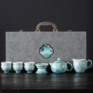 Kung Fu Tea Set suit crystal glaze high-grade Ice Flower home reception teapot tea set real estate insurance company gift