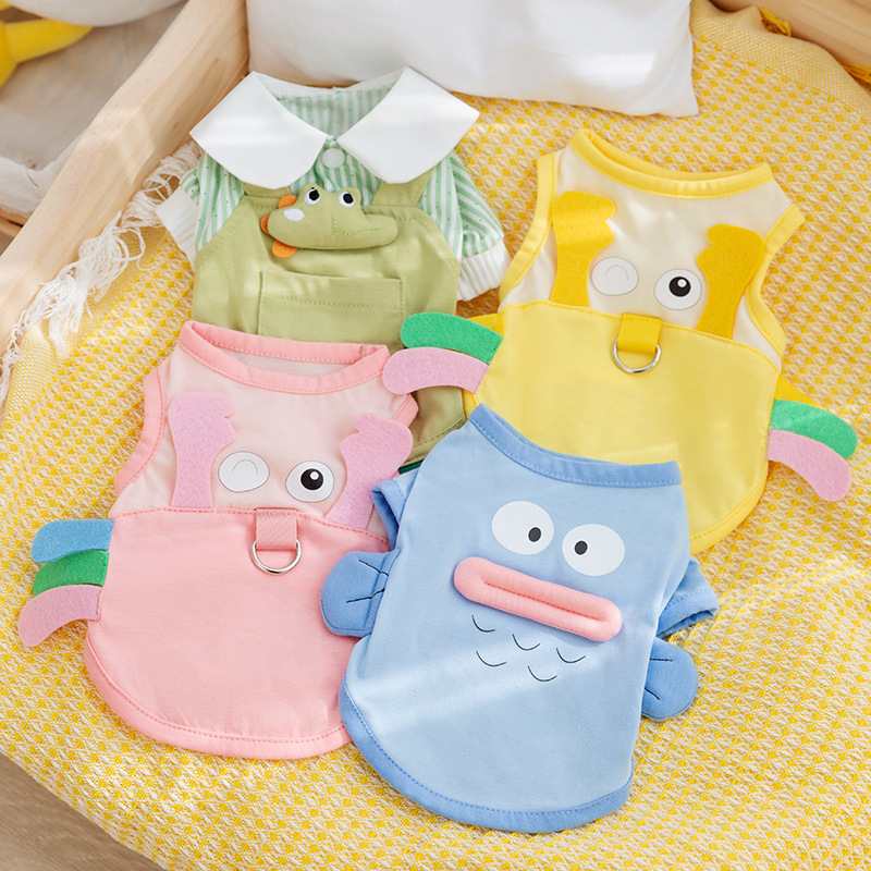 Primavera y verano perro lindo dibujos animados divertido chaleco con forma de animal pequeño y mediano perro camisa de gato ropa para perros