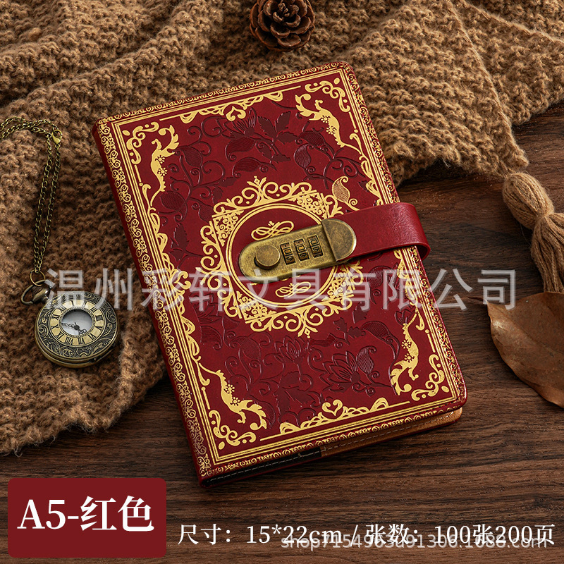 跨境A5复古密码日记本带锁加厚创意手账本学生日记本文具笔记本子|undefined