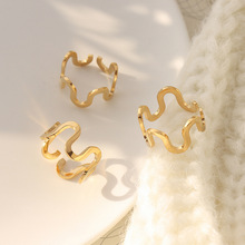 欧美简约冷淡风几何U形波浪开口设计戒指指环钛钢饰品跨境女批发