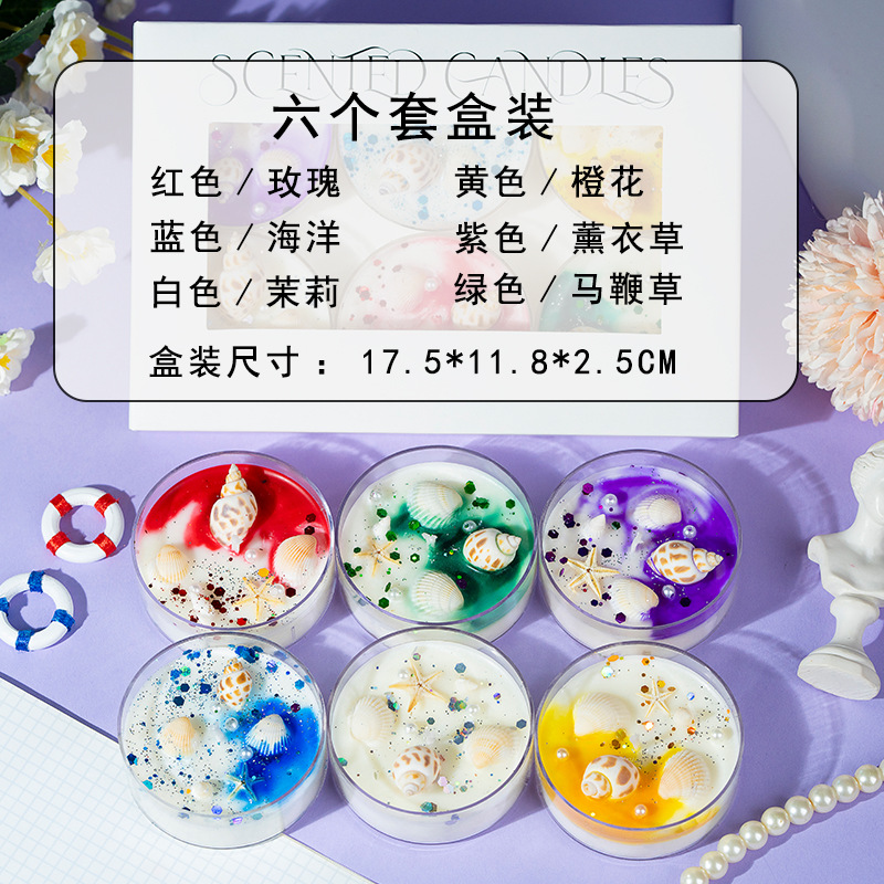 Conchas de cera de banana concha de color cera de soja cera de flores secas 6 tazas de vela caja de regalo