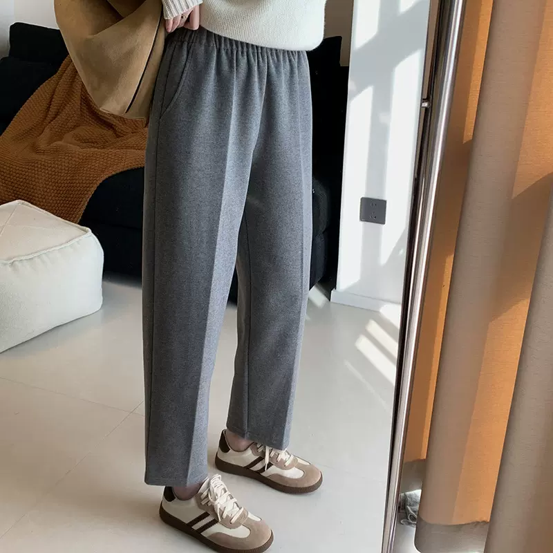 毛呢奶奶裤女秋冬高腰显瘦西装烟管裤宽松百搭小个子休闲哈伦裤