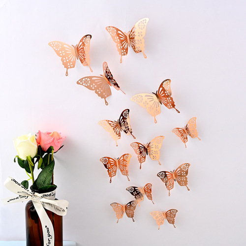 Amazon cross-border 3D hollow butterfly colorful simulated three-dimensional butterfly home decoration wall sticker