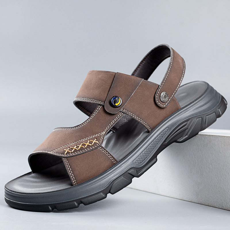 Men's sandals men's latex cushion soft bottom leather fashion slippers men's beach shoes summer men's shoes a generation of hair