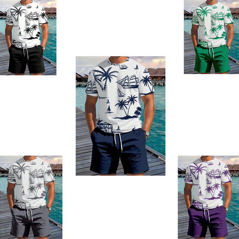 クロスボーダーホットスタイルヨーロッパとアメリカのファッションTシャツレタープリント夏のストリートルーズカジュアルショーツヒップホップスポーツスーツ|undefined