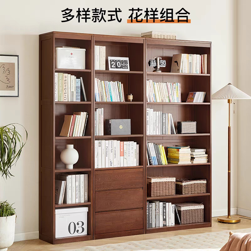 Solid Wood Wall-To-Wall Bookshelf for Home Living Room, Freely Combinable Grid Book and Picture Book Storage Cabinet, Simple Handcrafted Bookshelf