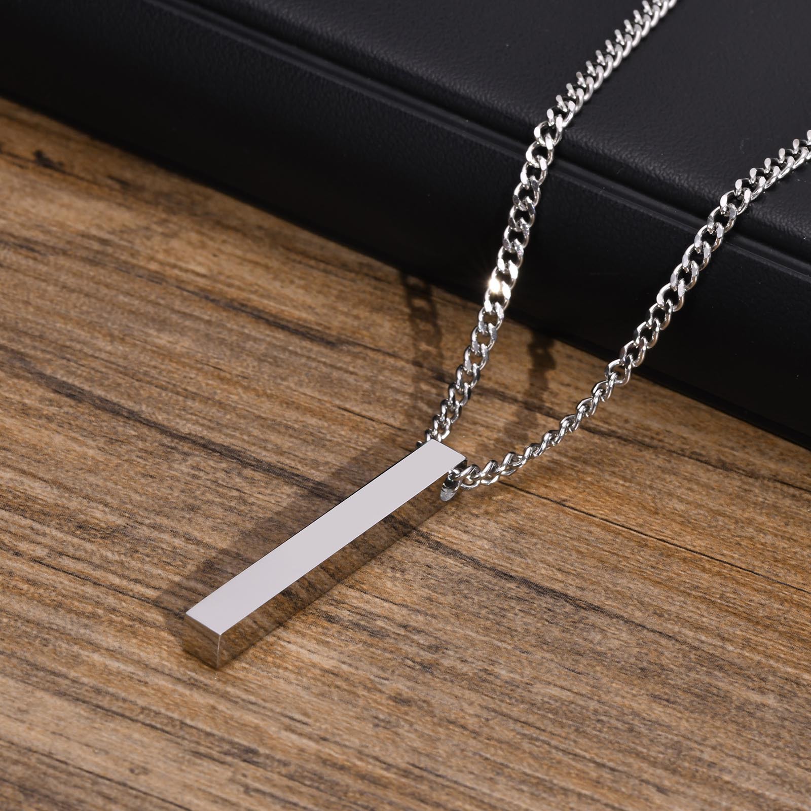 Cuboid stainless steel pillar pendant simple smooth geometric cylinder men's necklace cross-border hot-selling