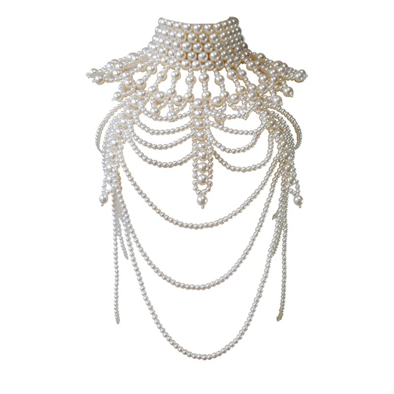 Joyería transfronteriza europea y americana sexy borla tejida a mano cadena de suéter de perlas moda francesa cadena de cuerpo de perlas de múltiples capas