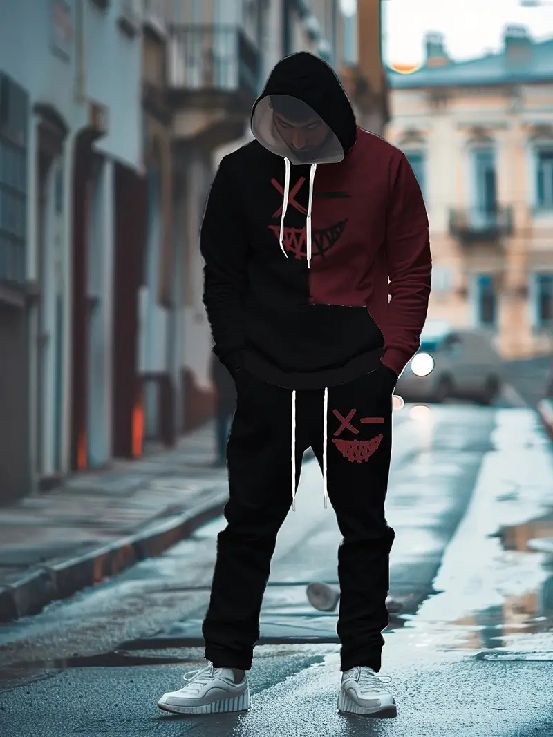 Traje de dos piezas con degradado de moda, pantalón de suéter con capucha suelto y cómodo de talla grande MC11-ML1