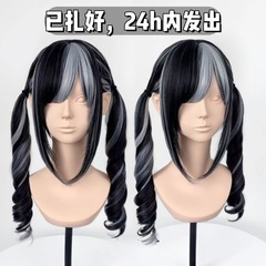 假发女黑银白挑染齐刘海长卷发罗马卷日系lolita萝莉自然全头套式