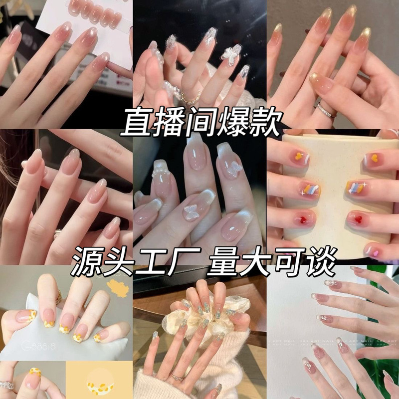 Full Diamond Flash New Handmade Wear Armor Fresh All-match White Manicure Sticker Instagram Style Advanced Light Luxury Wear Armor