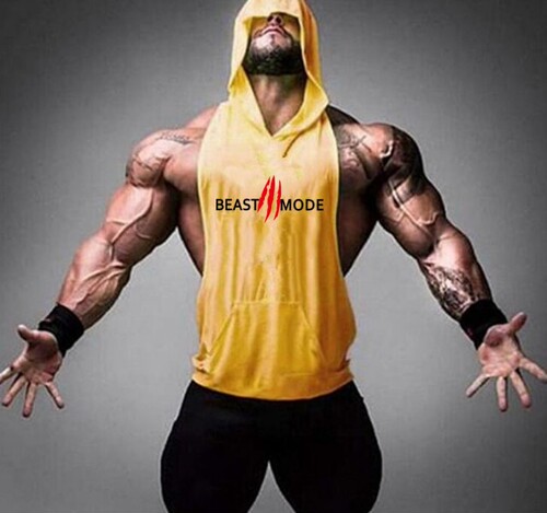 Summer new multi-color letter circle no fitness weightlifting sports casual loose hooded men's sleeveless T-shirt