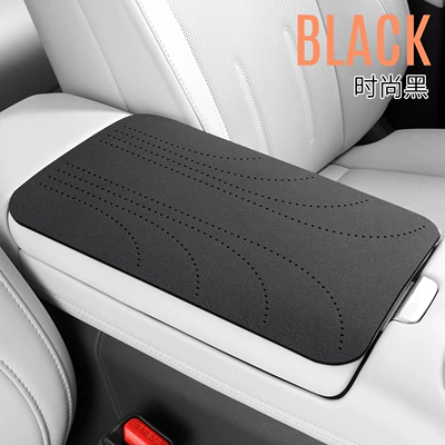 Car armrest box pad, double-sided Nappa leather, breathable and perforated, universal armrest protector, central armrest heightening pad (Armrest box pad) - angel-patterned-suede-armrest-pad-classic-black