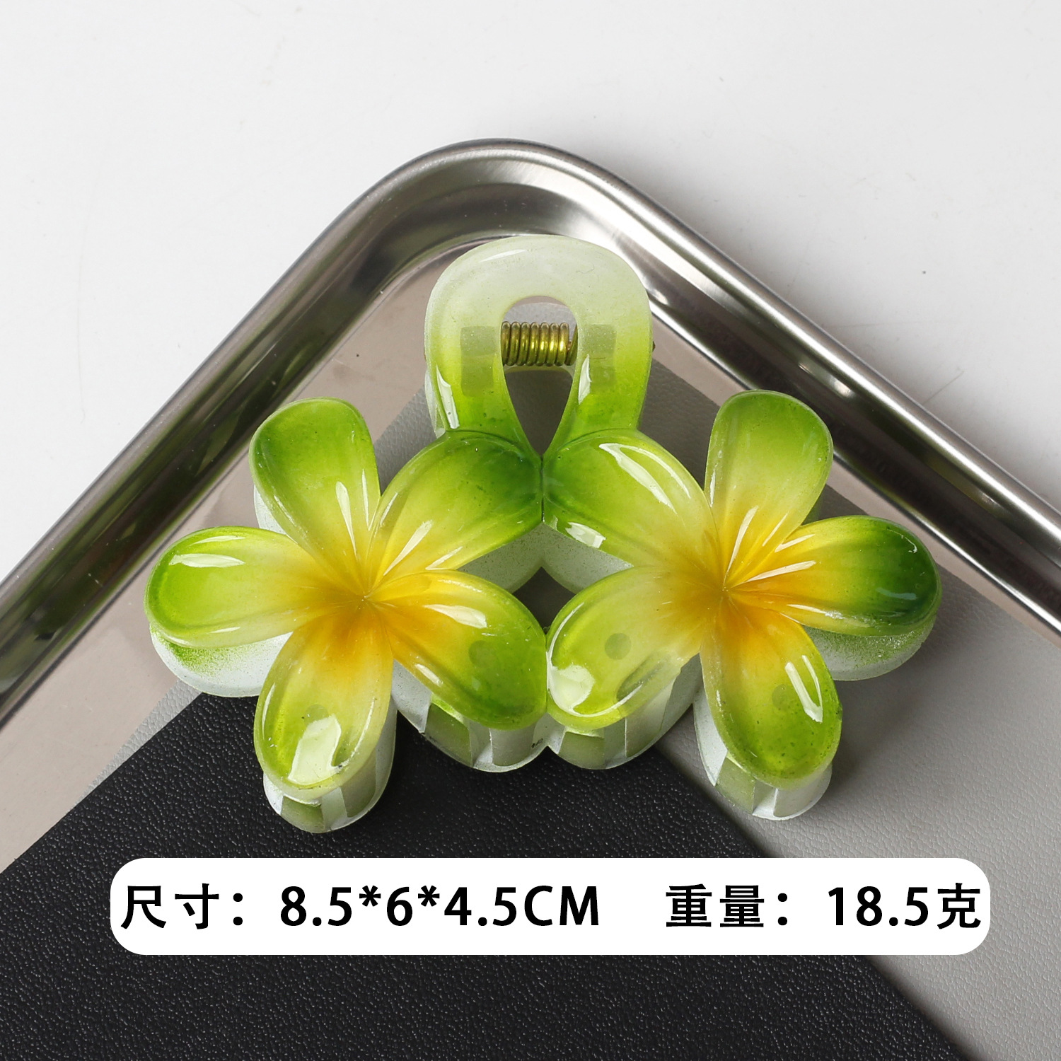 Clip de agarre de flor de frangipani de color caramelo caliente de Amazon transfronterizo Horquilla de flor de color transparente Horquilla de estilo de vacaciones de viaje