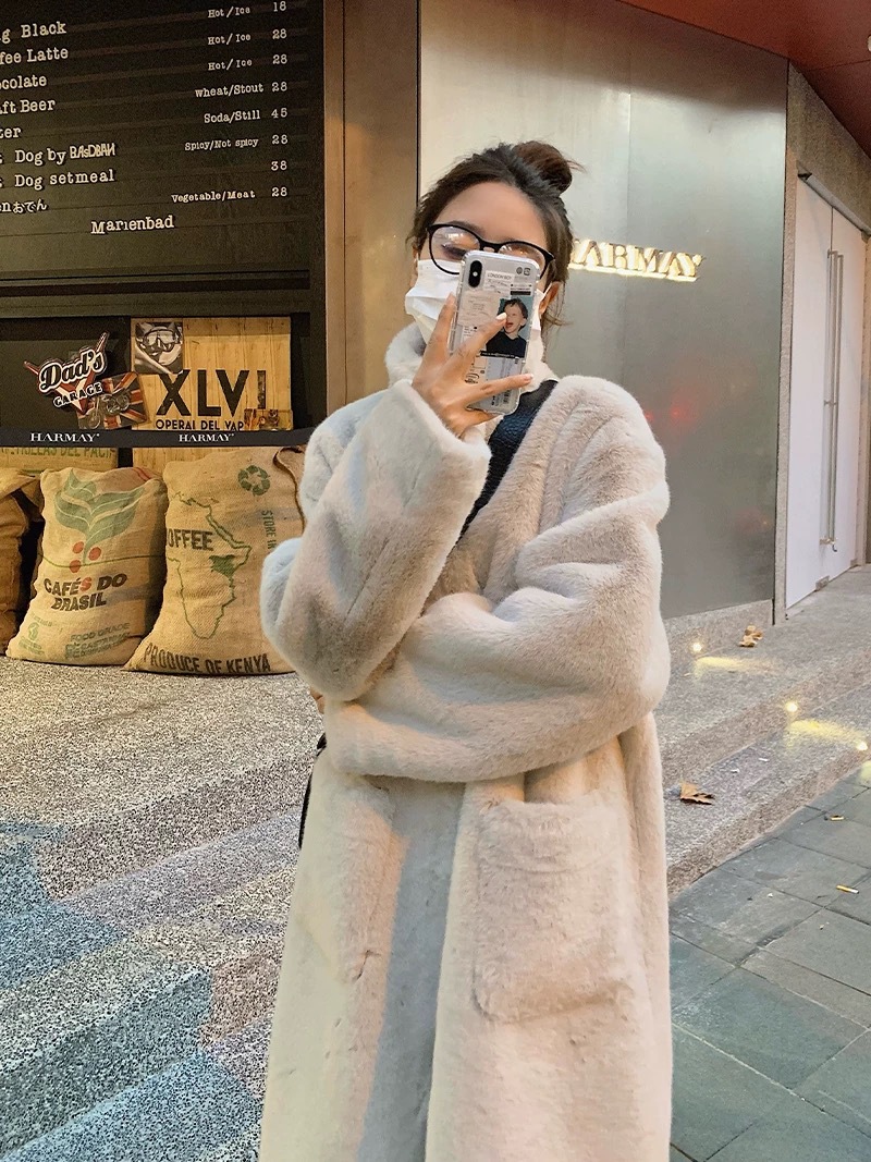 皮毛一体大衣女冬季韩版水貂绒中长款加棉毛毛绒皮草外套