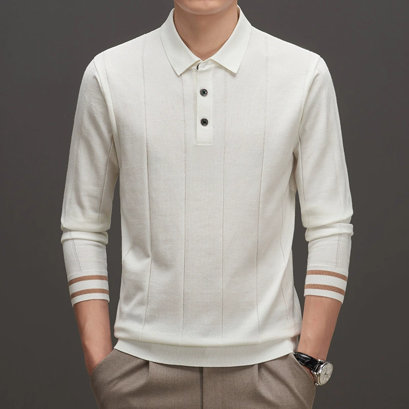 Осенне-зимний свитер с лацканами, мужской модный Повседневный однотонный шерстяной мужской внутренний топ с длинными рукавами, свитер, мужской