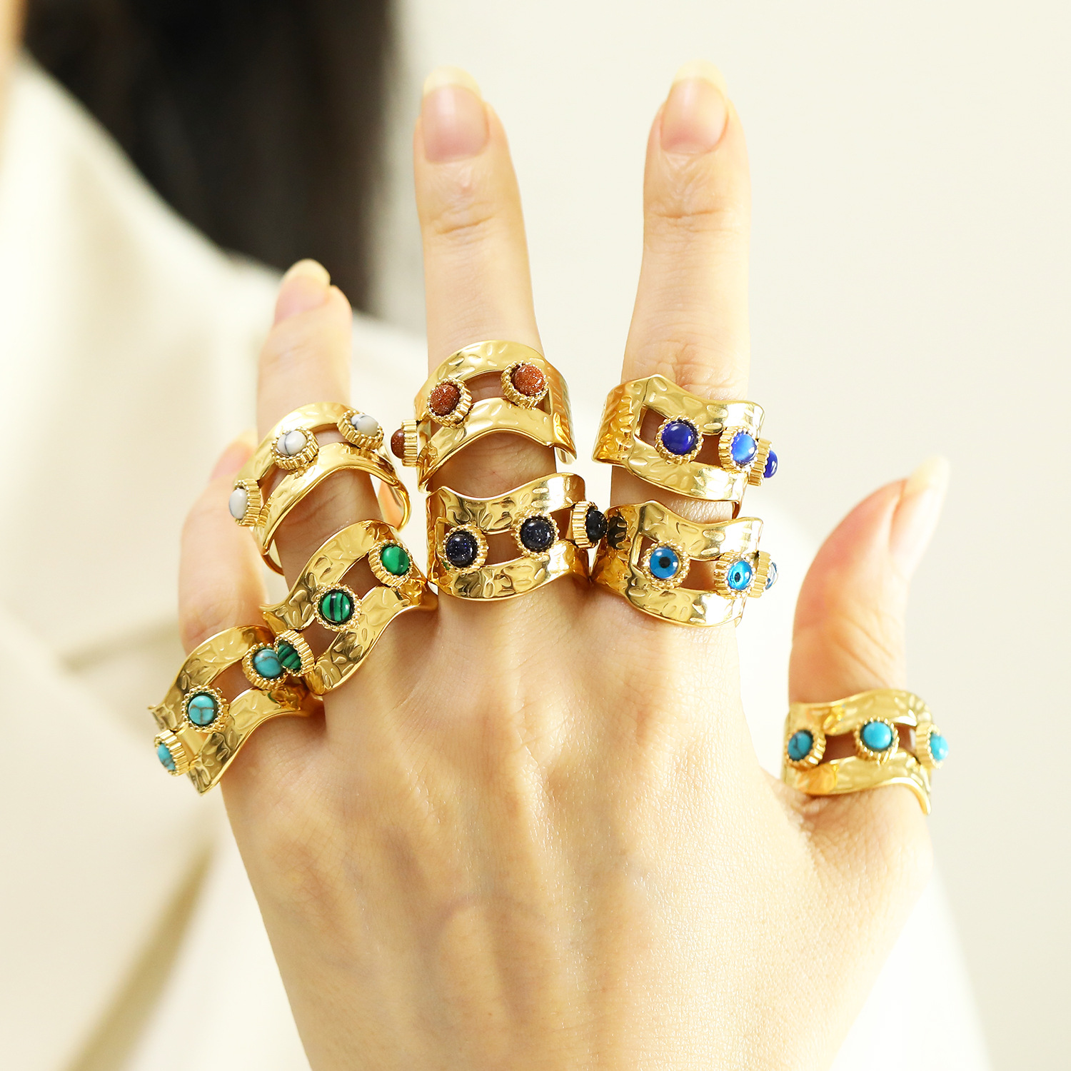 12g Weight Real Gold Plated Plating Material Open Rings Classification Adjustable Ring Size 1 Piece Quantity Casual, Daily Occasion 304 Stainless Steel Material Geometric, Color Block Pattern Women's Gender Vintage Style Style Waterproof Non Tarnish, Plating Craft Real Gold Plated Geometric Color Block 304 Stainless Steel Vintage Style Waterproof Non Tarnish Open Rings 1
