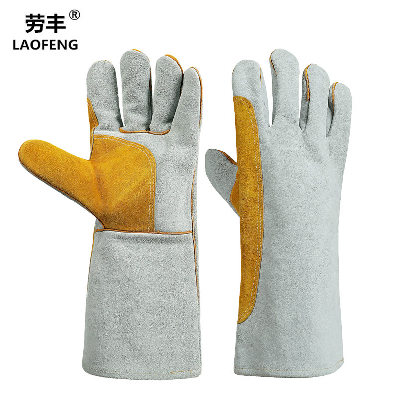 焊工手套二层本色挂里加厚加固隔热耐高温防火线长款电焊手套牛皮