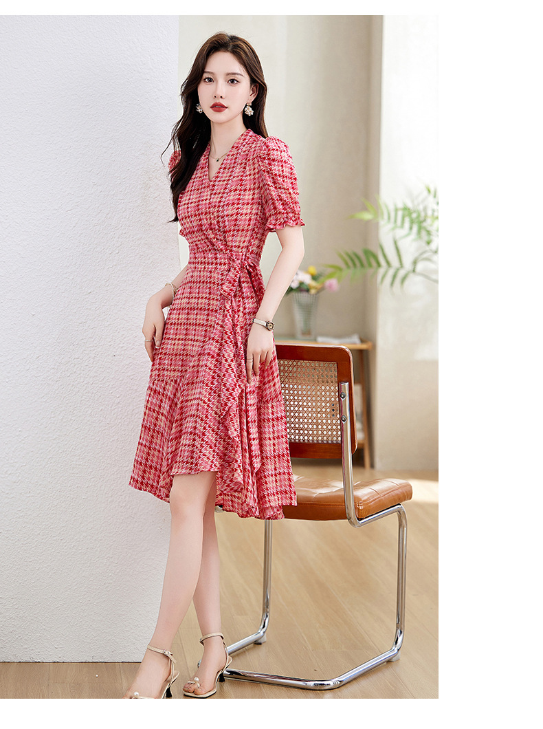 Váy maxi nữ cổ chữ V thắt eo họa tiết hoa nhí mùa hè — Màu xanh lá, Màu đỏ chi tiết 11