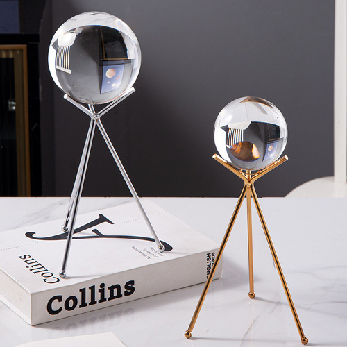 Creative and simple crystal ball ornaments metal bracket base desktop decoration home office decoration iron art