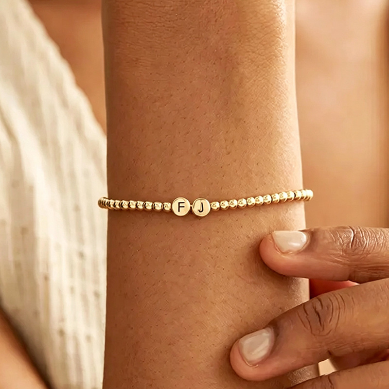 Light Luxury DIY Round Bead Name Bracelet, Cross-Border Custom Initial Letter Bracelet for Family and Couples, Anniversary Jewelry Gift