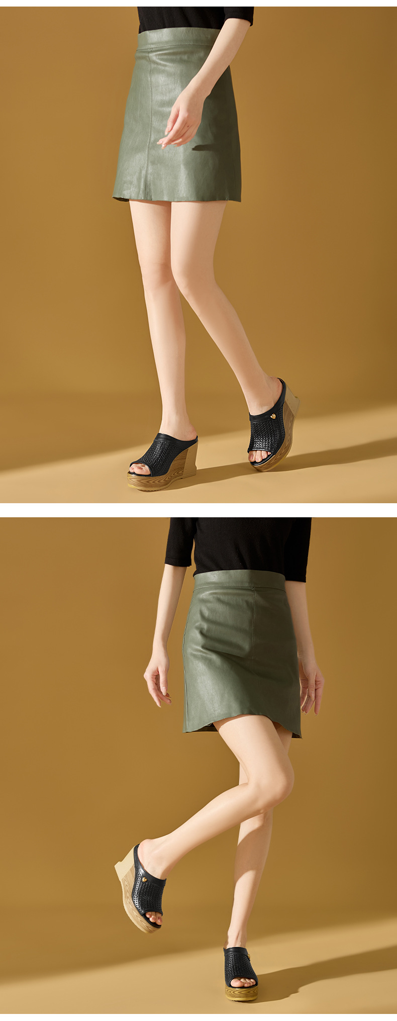 Sandal hở mũi nữ gót nêm đan thoáng mát — màu be, màu đen chi tiết 8