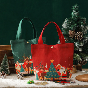 2025 New Christmas Eve Apple Gift Box Christmas Gift Bag Portable Canvas Apple Bag Drawstring Pocket Christmas Gift