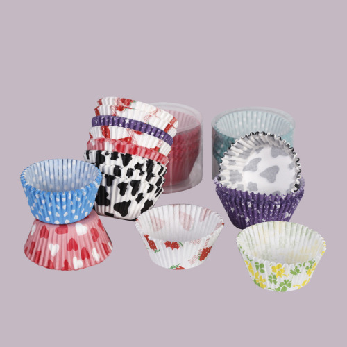 100 printed cake paper trays, high temperature cake cup baking utensils, grease-proof paper cake cups, muffin cup paper trays