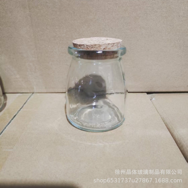 卸売り100mlガラス布丁瓶厚手牛乳カップ耐高温ヨーグルト瓶木栓ガラス瓶許瓶瓶