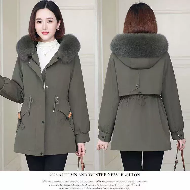 Long removable warm down jacket for mother, 2021 collection, mid-length